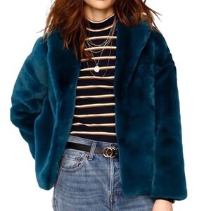 HEARTLOOM AVA FAUX  FUR TEDDY JACKET Women's Size S sapphire blue/green